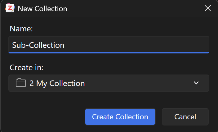 Creating a sub-collection under '2 My Collection'