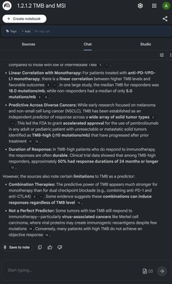 NotebookLM chat interface with uploaded research sources
